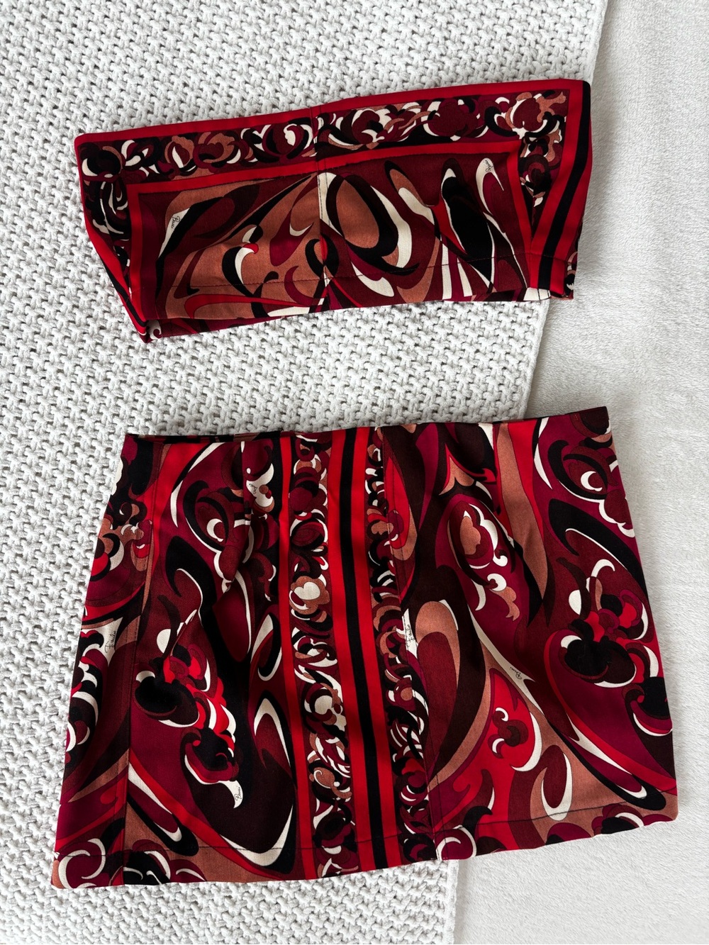 CUSTOM Emilio Pucci Red Multicolor Abstract Mini Skirt and top set
